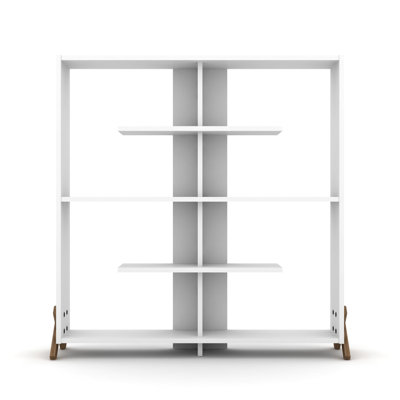Furnish Home Store Walnut/white Bookshelf For Living Areas - 6 Shelves, Solid Wood Frame, Industrial, Large Organizer Industrial Shelf, Walnut/white, Office And Spaces