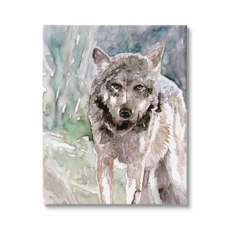 Woodland Coyote, aquarelle, effet, portrait animalier, gris, Stellar Design Studio, L 16 po x H 20 po, Toile tendue