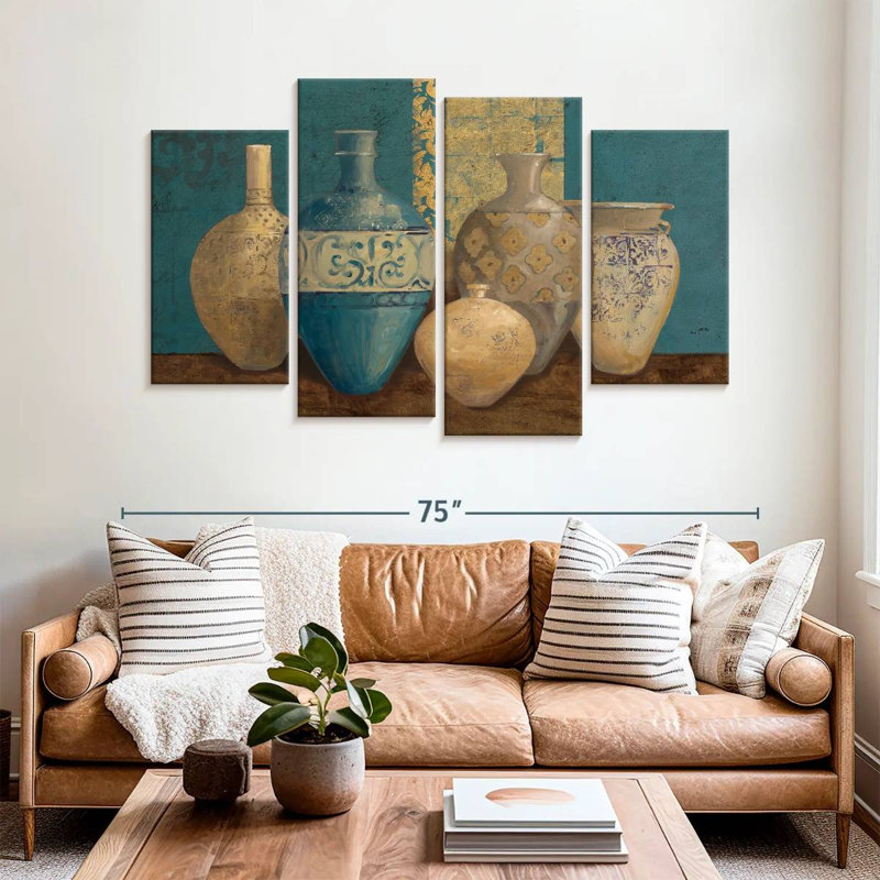 Vaisseaux égéens sur turquoise, H 42 po x l 68 po