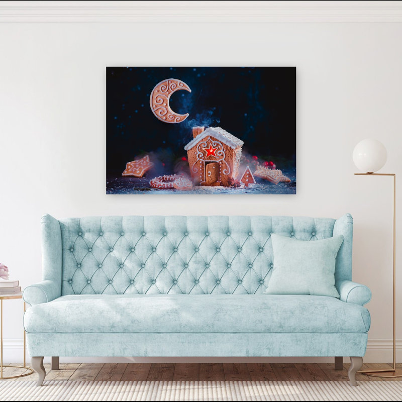 «Magical Gingerbread Night», fantaisiste, abstrait, hiver contemporain, impression d'art mural, 40" H x 60" W