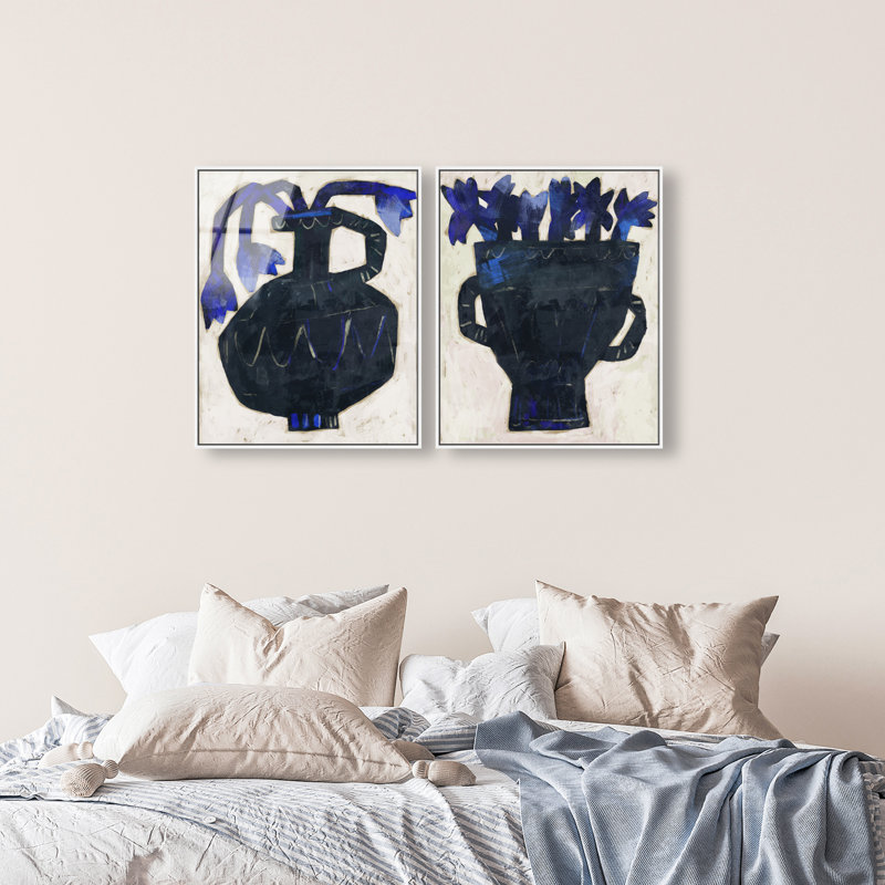 Indigo Vases Set Set by Oliver Gal, 74"H x 62"W, White Floater Frame