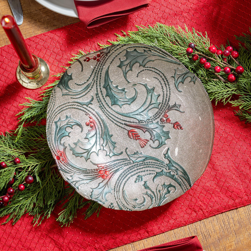 Bol de service en verre Holly & Berries