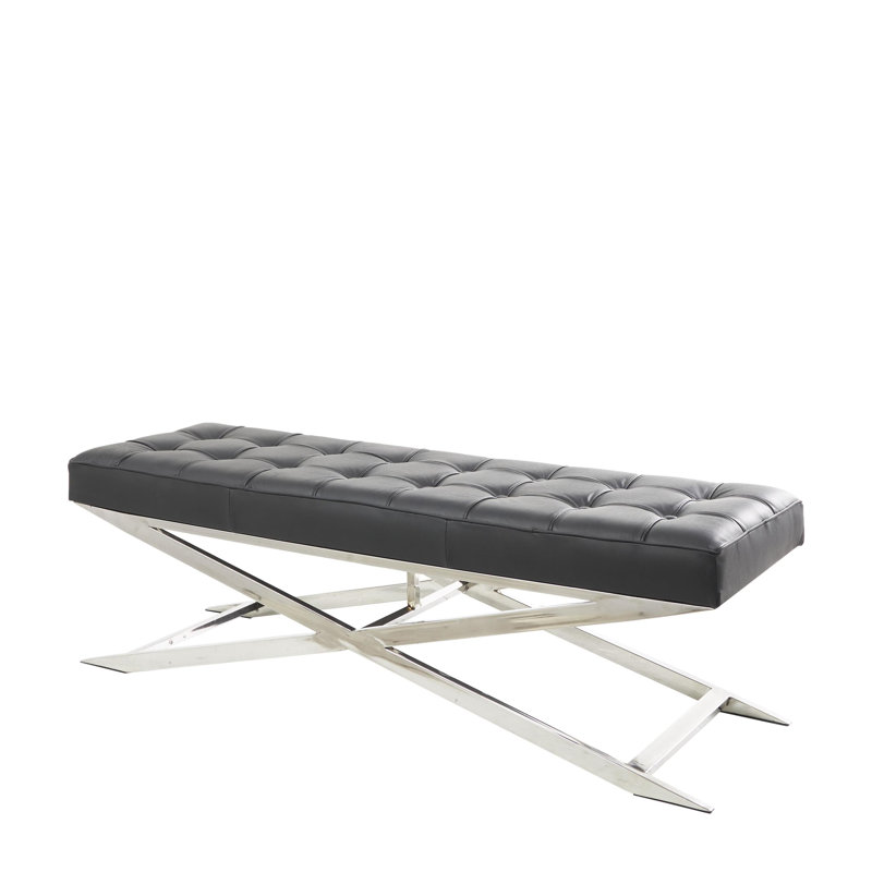 Banc en cuir véritable Branislav, Noir