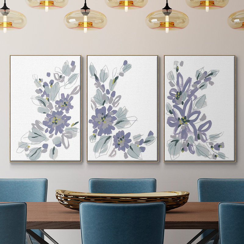 Periwinkle Patch I, reproduction encadrée sur toile 3 pièces, Naturel, H 48 po x l 96 po x P 2 po