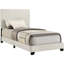 Lit simple avec panneau rembourré crème et tête de lit rembourrée confortable, structure en bois d'ingénierie en bois d'hévéa, pieds solides noirs, accessoire de chambre à coucher, conception transitionnelle, lit requis pour sommier tapissier,-702390295