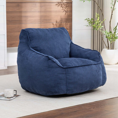 Fauteuil à billes surdimensionné en velours côtelé pour adultes et adolescents avec rembourrage en mousse à mémoire de forme, dossier et accoudoirs