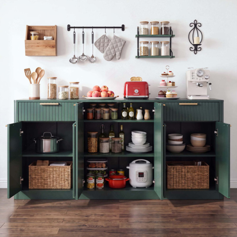 Buffet cannelé, meuble de rangement moderne à 6 portes et 2 tiroirs, grand buffet pour salle à manger, salon, entrée