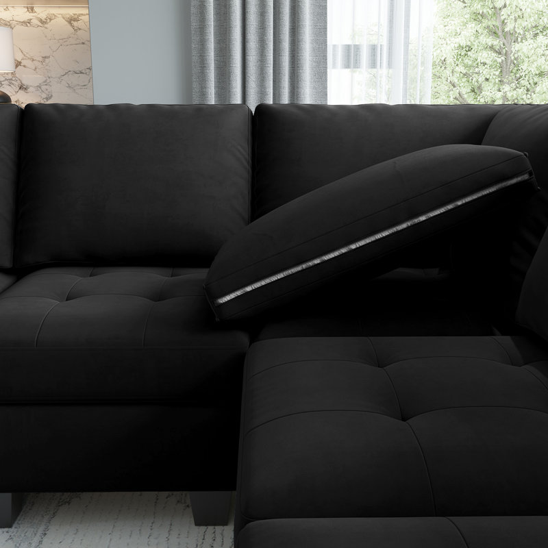 Shavera 7 - Piece Large L Shaped Velvet Modular Sofa Living room Corner Sofa Sectional Couch with Storage Ottoman