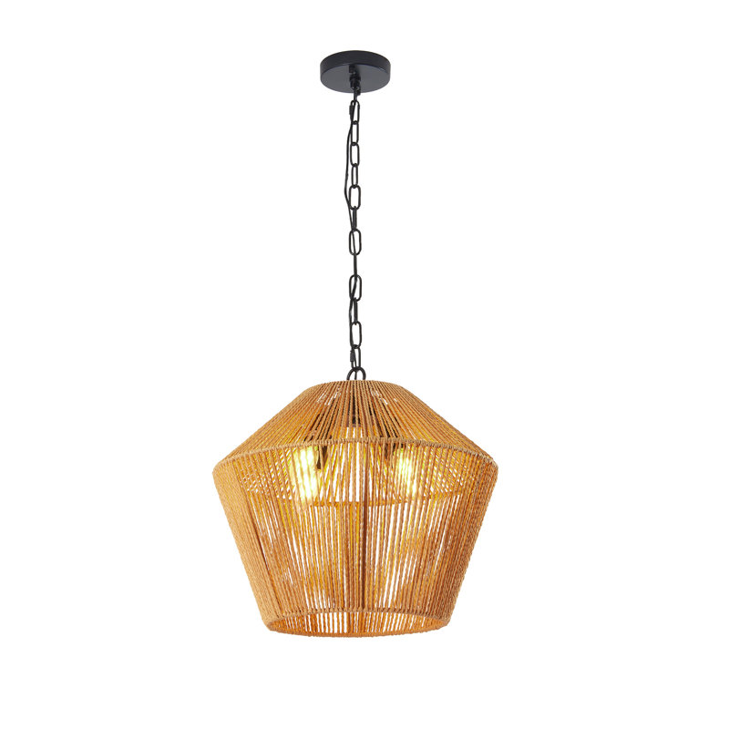 Luminaire suspendu en corde de chanvre de 17 po fabriqué à la main pour îlot de cuisine, salle à manger, chambre à coucher, fer à repasser naturel et réglable
