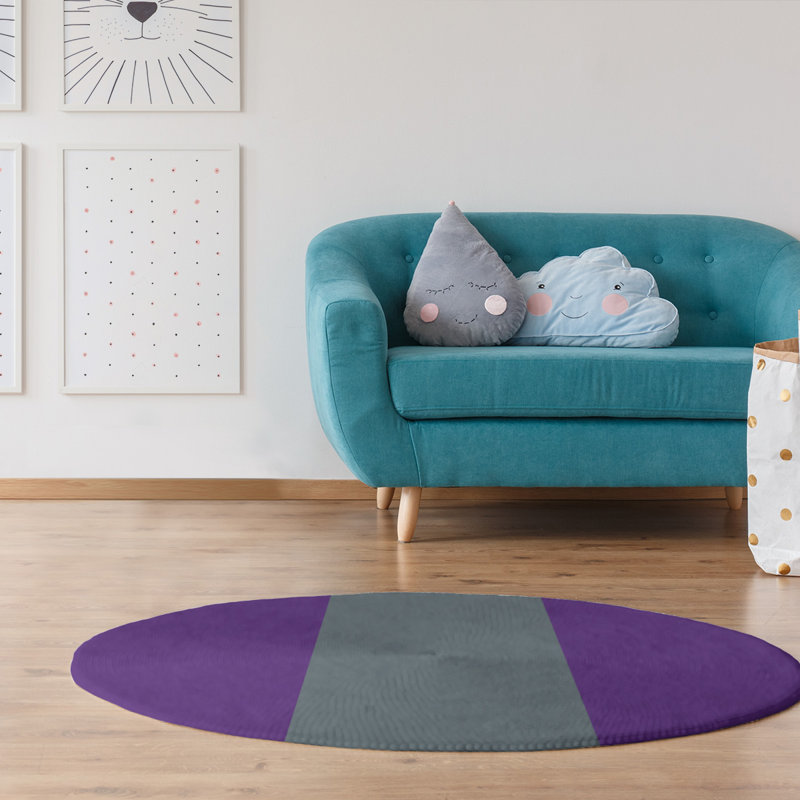Tapis mauve rayé/gris ardoise, Rond 5 pi