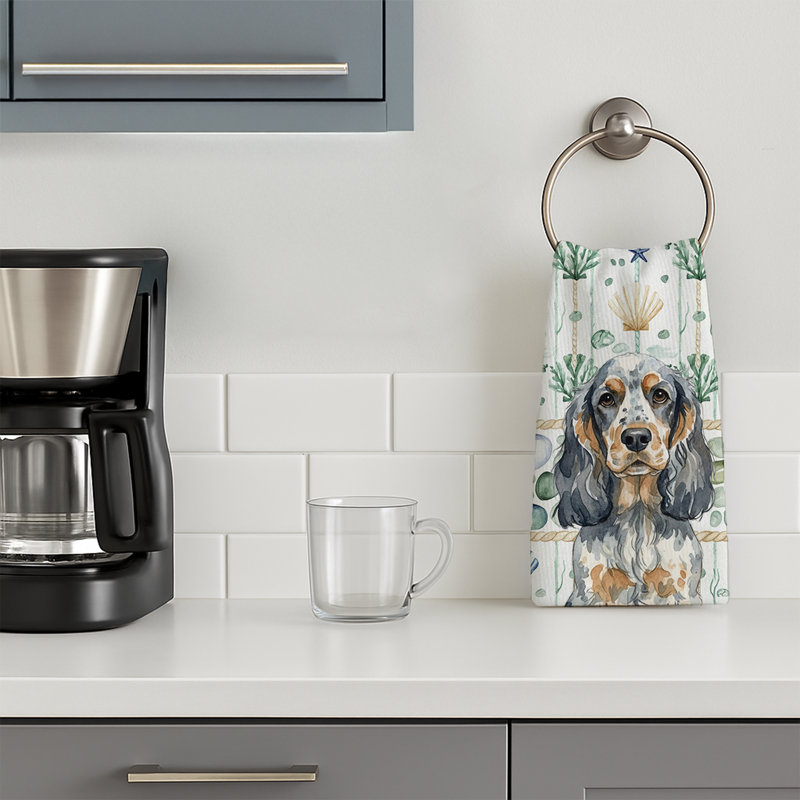 Serviette de cuisine blanche en verre de mer à épagneul tibétain blanc, Blue Roan & Tan English Cocker Spaniel