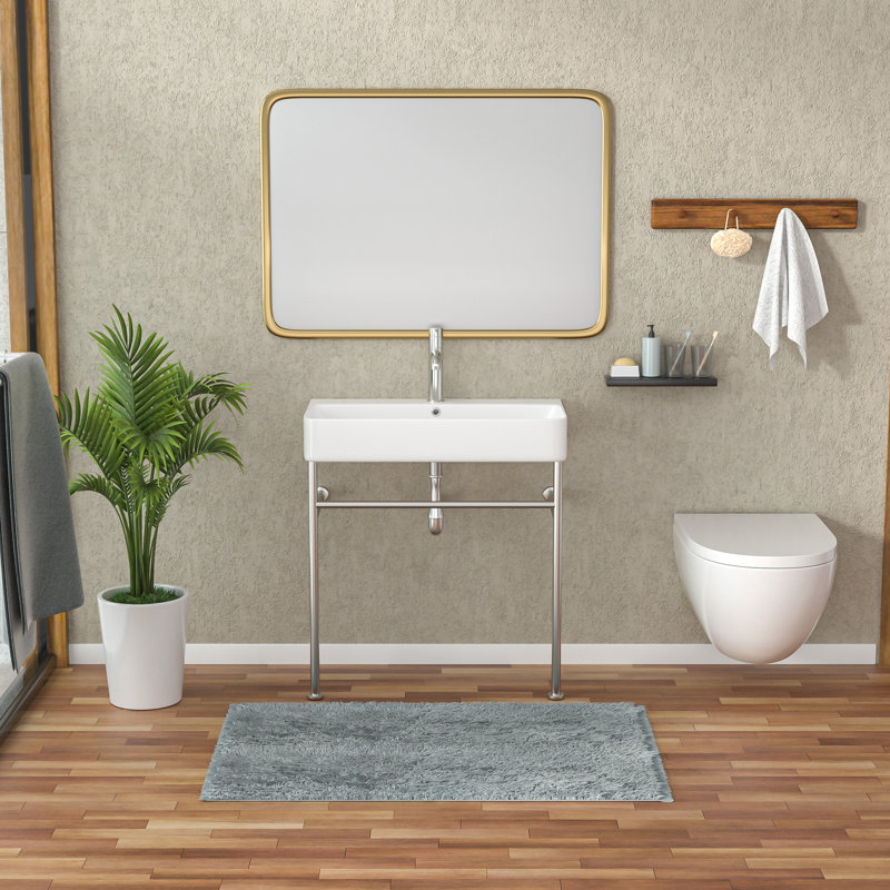 Lordear 16.3'' Ceramic Rectangular Bathroom Sink with Overflow, Brushed Nickel