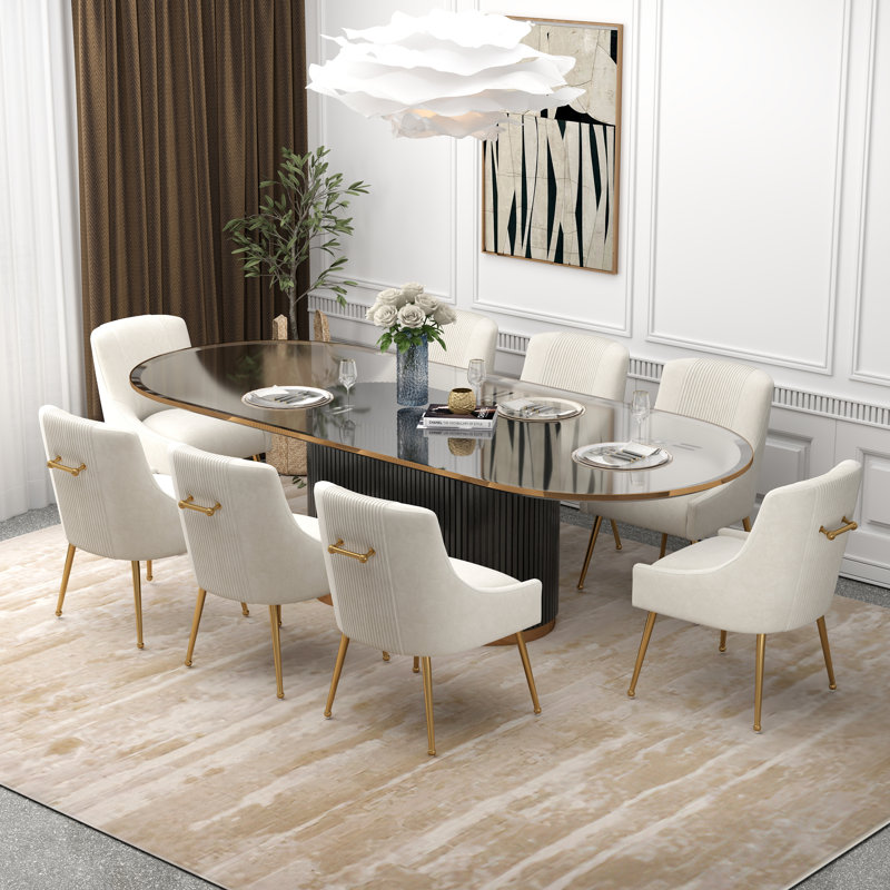 Elian Velvet Upholstered Dining Chair, Beige, 8