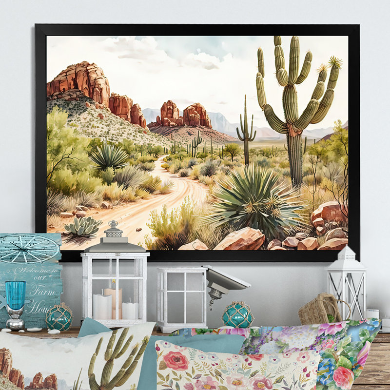 Arizona Desert Scenery II - Western Large, art mural, Impression noire sur toile encadrée, H 12 po x l 20 po x P 1 po