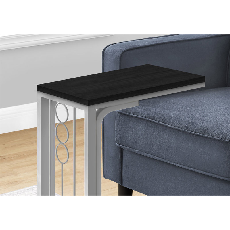 Table d'appoint, en forme de C, bout, côté, collation, salon, chambre à coucher, stratifié noir, métal gris, transitionnel