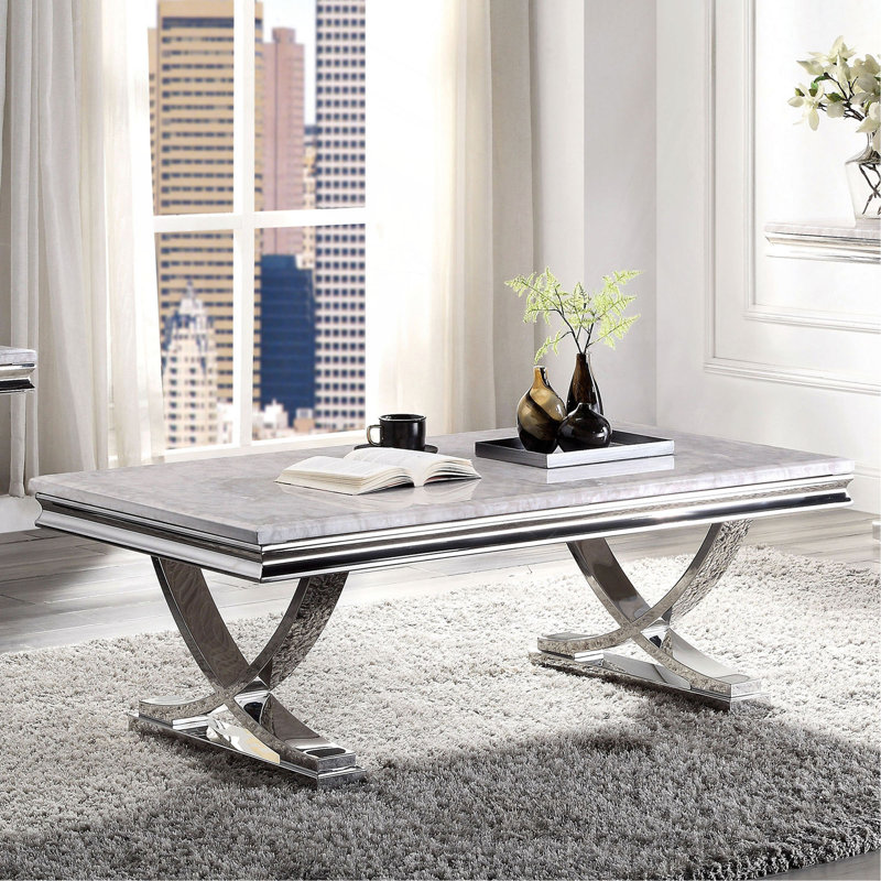 Table basse moderne de style glamour avec structure en métal et piédestal 18 mm