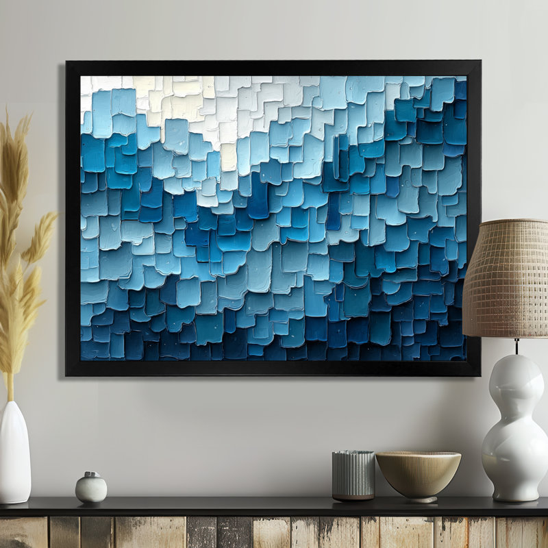 Denham Drip Paint of Blue Cubic Matrix V - Art mural peinture goutte à goutte, H 30 po x l 40 po, Cadre flottant, Noir