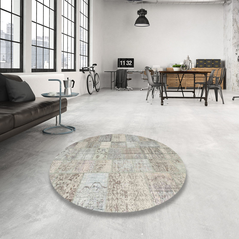 Tapis gris/crème/brun contemporain, Rond 3 pi