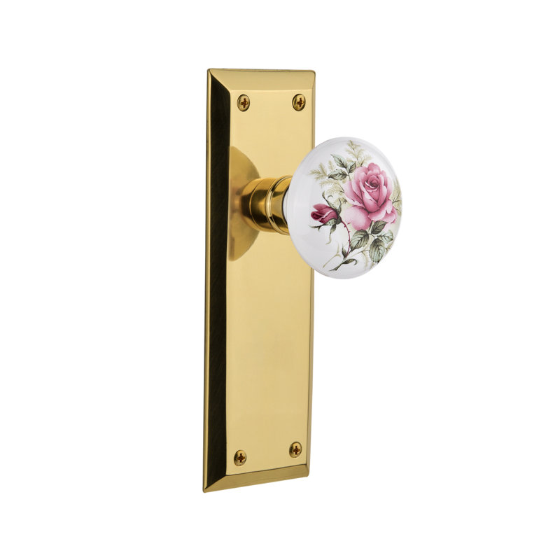 Plaque de porte en porcelaine blanche New York, Laiton poli