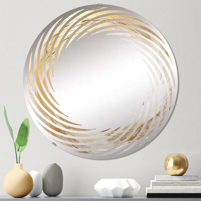 Miroir mural spiralé Vortex I doré et blanc - MIR109524-Rond, 23,6 po x 23,6 po
