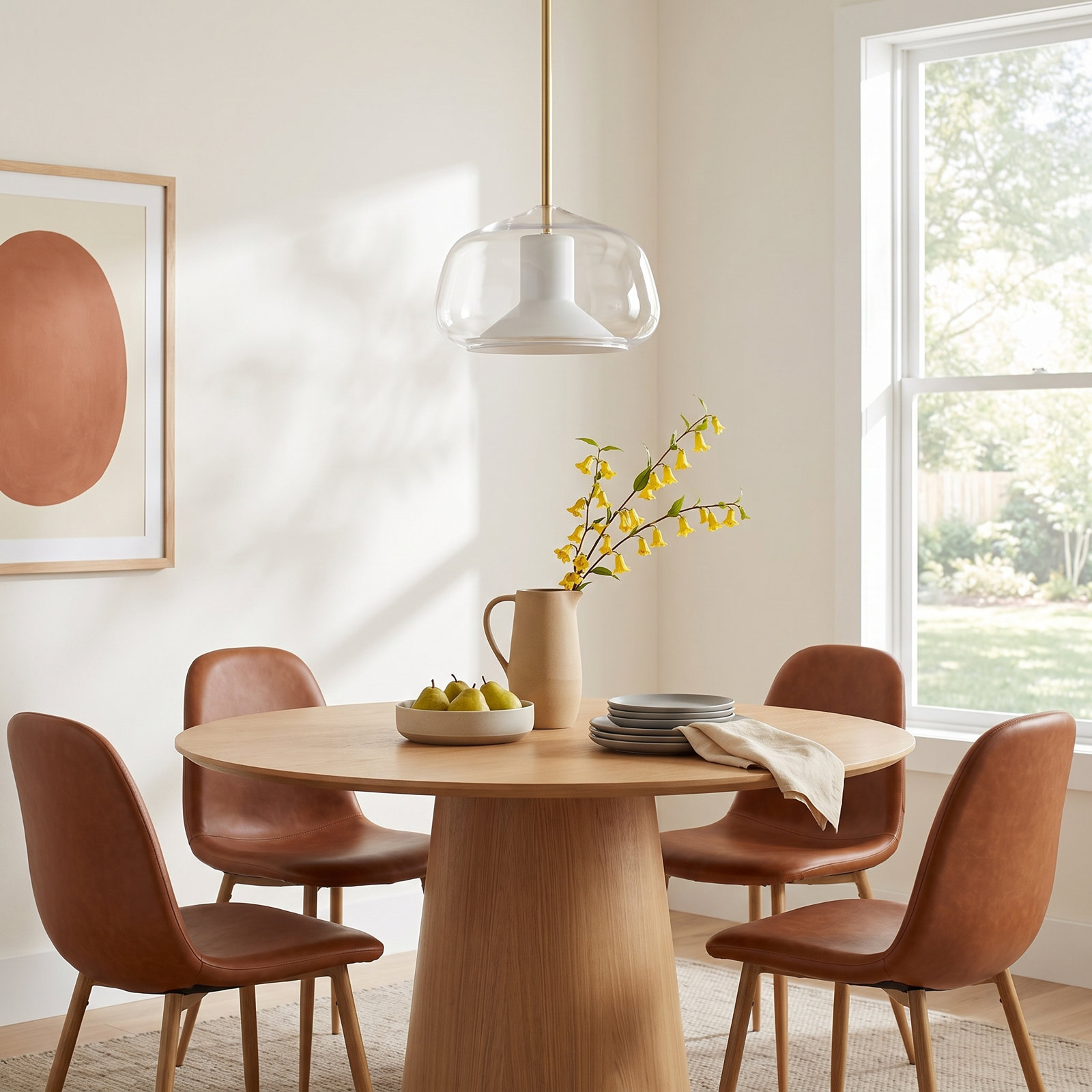 Ryia Single Light Glass Dimmable Pendant, Satin Brass, Clear