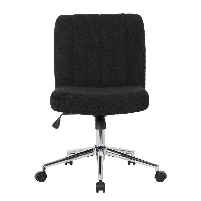 Rio Adjustable Height Office Chair, Black Boucle, Chrome, Nylon Casters, Black
