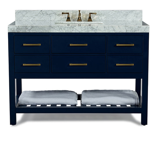 Elizabeth 48'' W Single Vanity, Carrara White, Gold, Heritage Blue