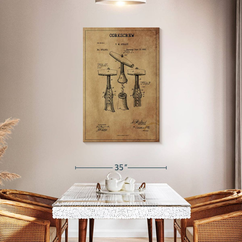 Tire-bouchon breveté sur toile, H 45 po x l 30 po x P 1,25 po