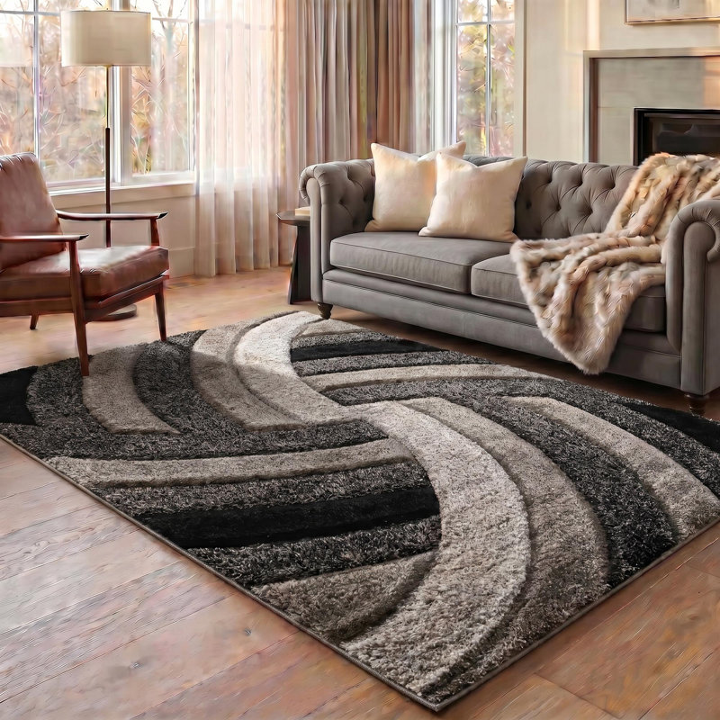 Frio Grey/Black Shaggy Indoor Rug, Rectangle 120cm x 170cm