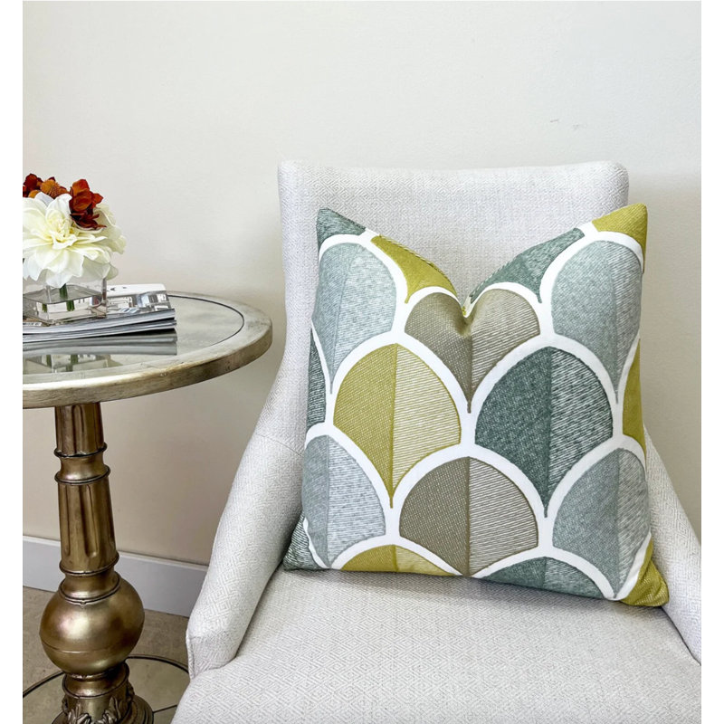 Housse de coussin en lin brodé, Vert, H 22 po x l 22 po