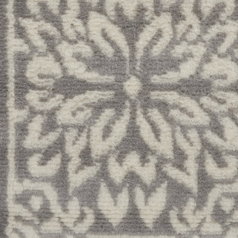 Tapis floral ivoire / gris Yurig, Tapis de couloir 2 pi x 6 pi