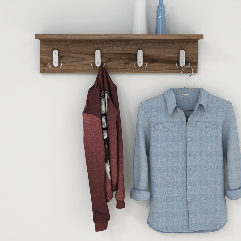 Accent Shelf with Hooks, Walnut