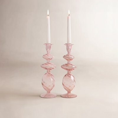 Pink Swirl Candlestick, Pink, Set of 2