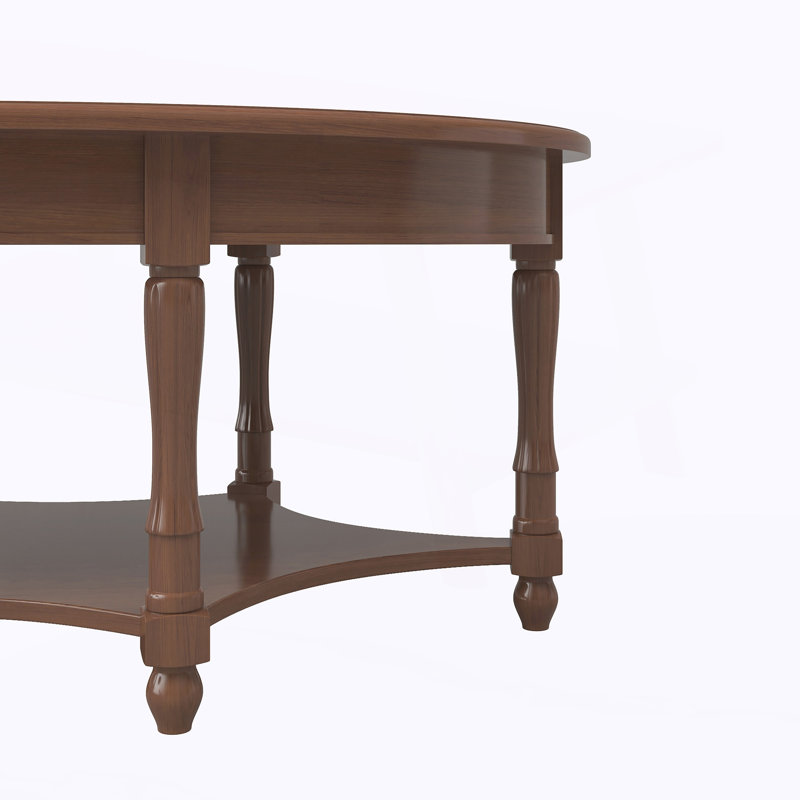 Table basse ovale avec tiroir et tablette de rangement, Noyer foncé