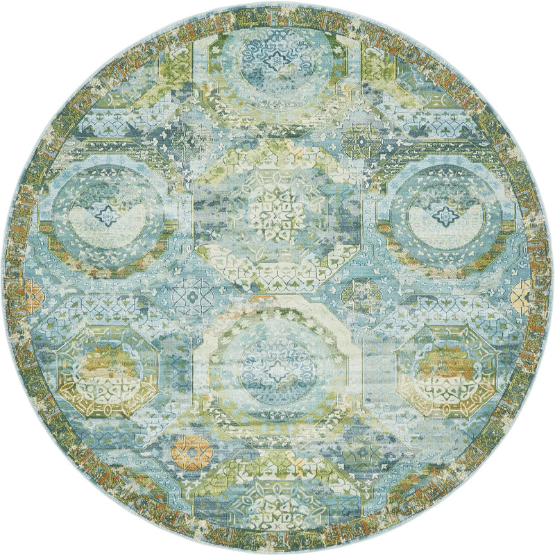 Tapis rose Folmar, Green/Light Blue, Rond 8 pi