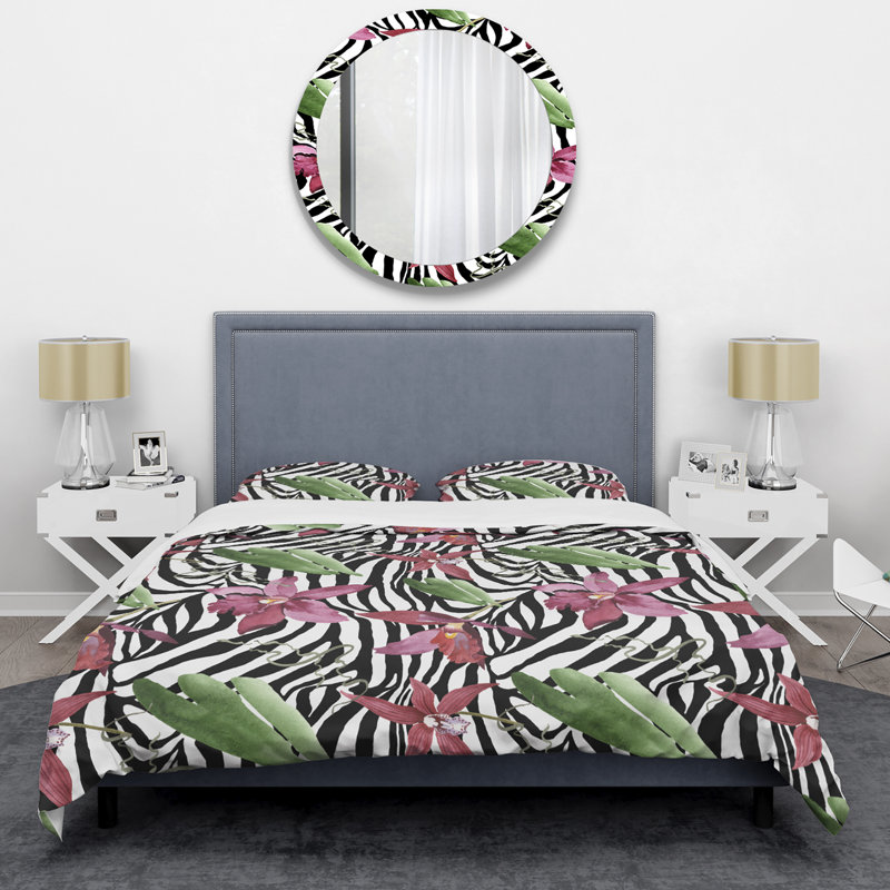 Ensemble de housse de couette en microfibre mauve / vert / noir 3 pièces