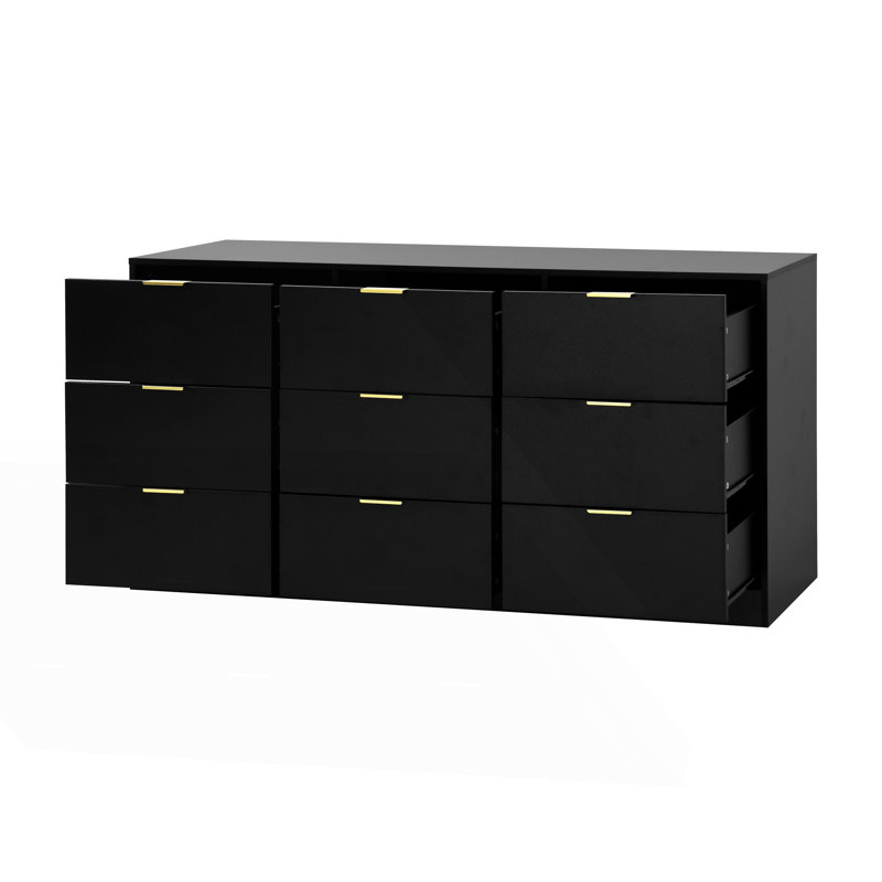 Commode 9 tiroirs, grande commode profonde, Noir