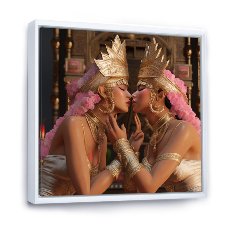 Déesse embrassant l'amour divin - impression, Cadre flottant blanc, H 24 po x l 24 po x P 1 po