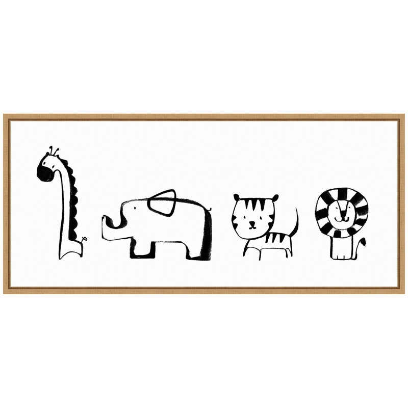 «Minimalist Giraffe Elephant Tiger and Lion S croquis» par Teju Reval, reproduction d'art sur toile encadrée, Tanné