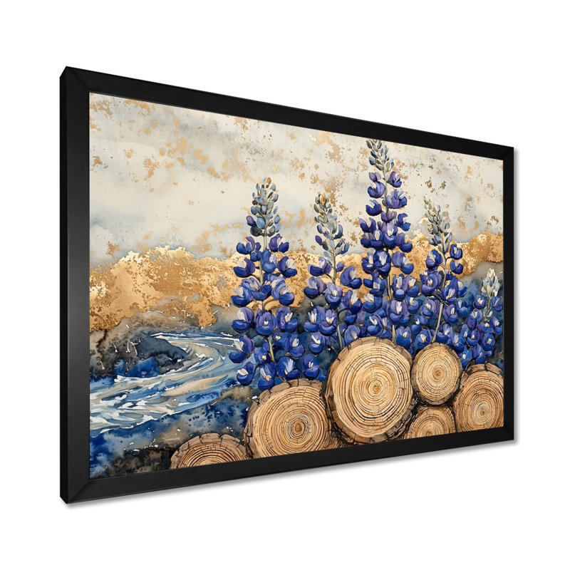 «Jabien Blue Bonnets Flowers On A Wood Slide Landscape I - Blue Bonnets Large, art mural», H 12 po x l 20 po, Avec cadre