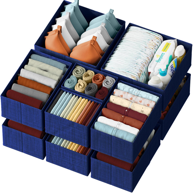 Ensemble de 12 tiroirs de rangement pour commode, chambre à coucher et garde-robe bleu marine