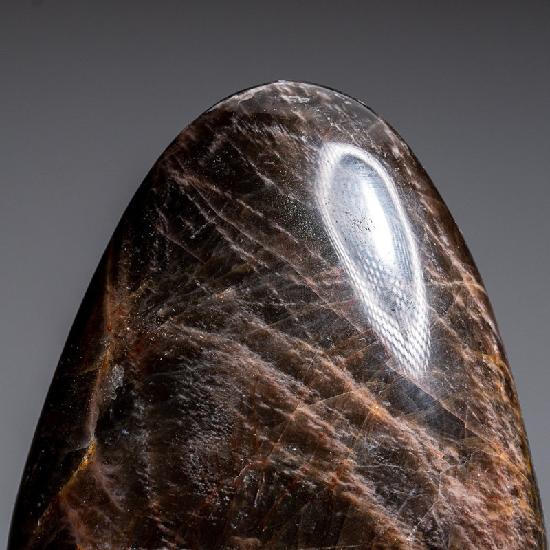 Genuine Polished Black Moonstone Freeform from Madagascar (3.2 Lbs), 6.5" H x 4" W x 2" D, Grey/Brown/Black