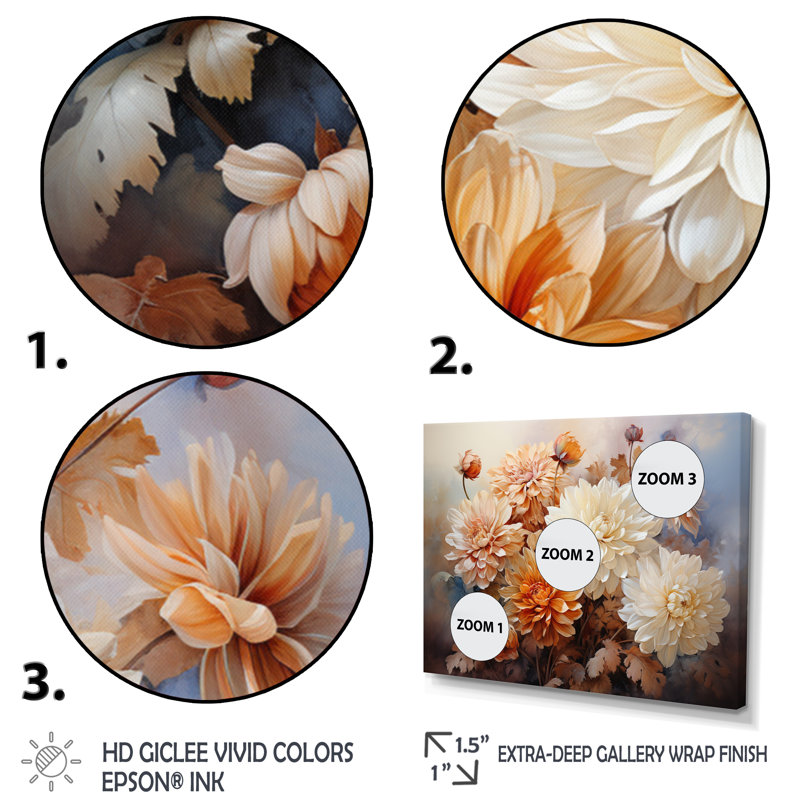 " Peach White Charming Chrysanthemums ", Silver Picture Framed, 30" H x 40" W x 1.5" D