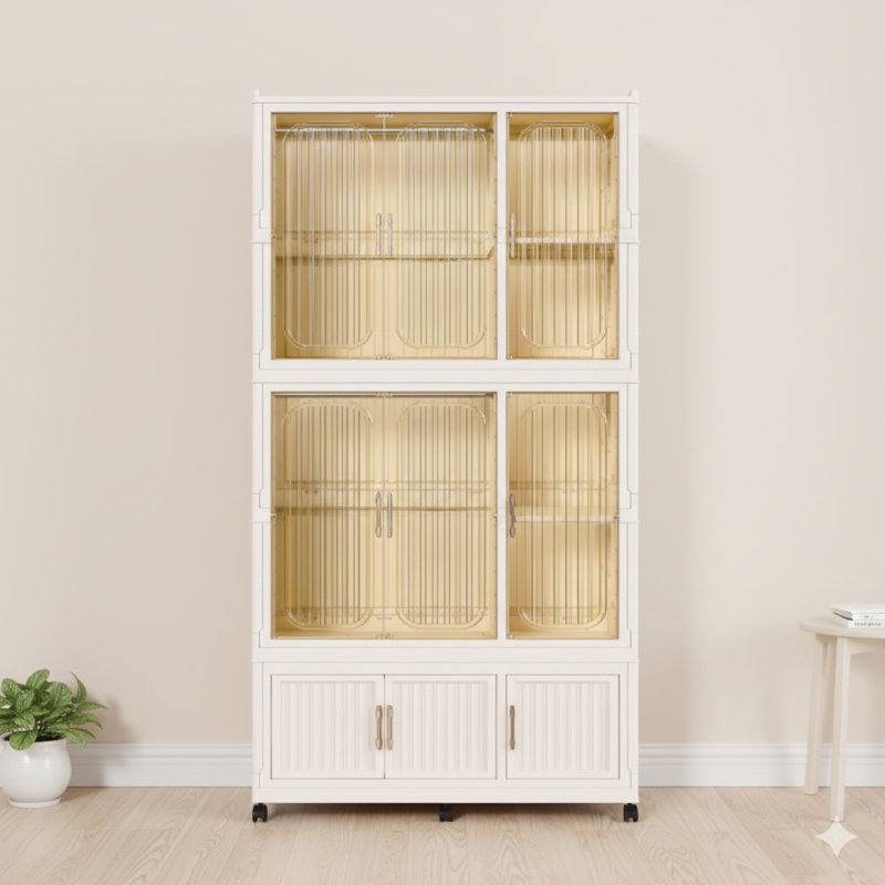 Organisateur de rangement pour vêtements autoportant, coffre à vêtements, avec 9 compartiments avec portes magnétiques et 2 rails à vêtements, comprend 6 supports à vêtements, armoire de rangement pour vêtements pour bébés, finition blanche