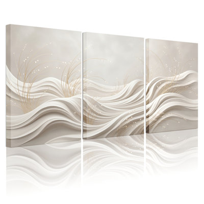 Vague à motif d'art sur toile tendue, ensemble de 3 reproductions de peintures à l'huile pour salon
