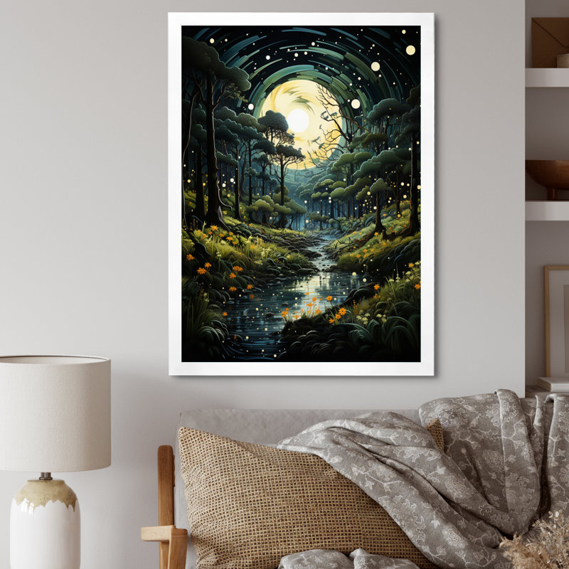 Forest Enchanted Forest Pointillism III - Forest Framed Prints, White Single Picture Framed, 20" H x 12" W x 1" D