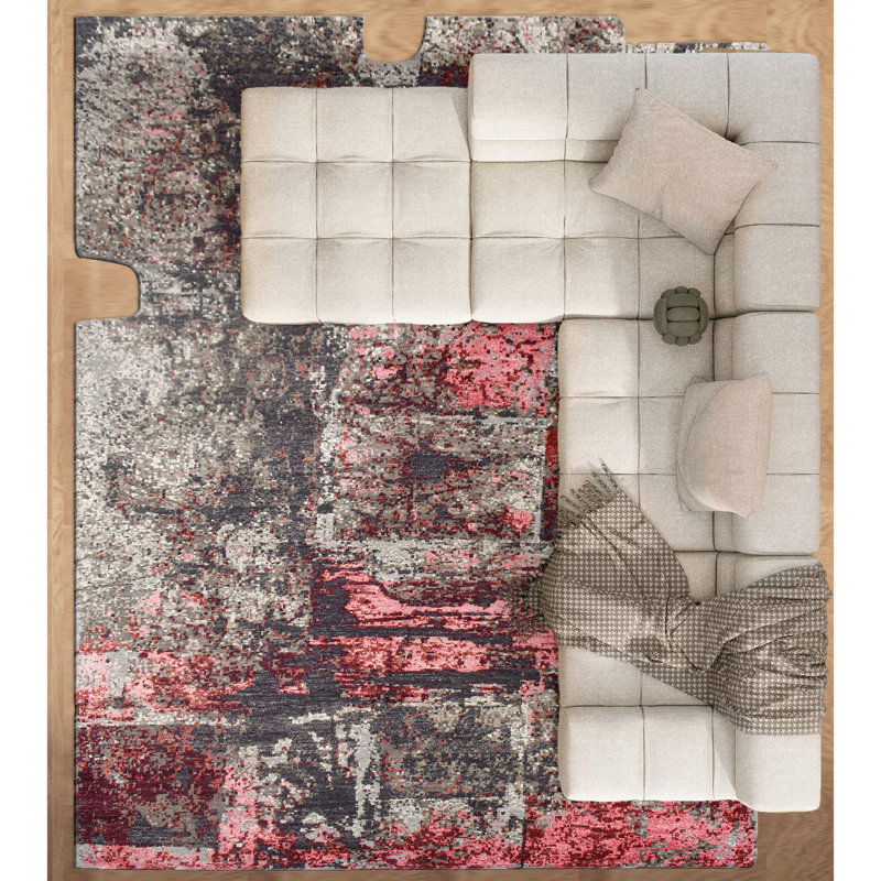 Hand Knotted Area Rug in Gray/Brown/Pink/Ivory, Rectangle 8' x 10'