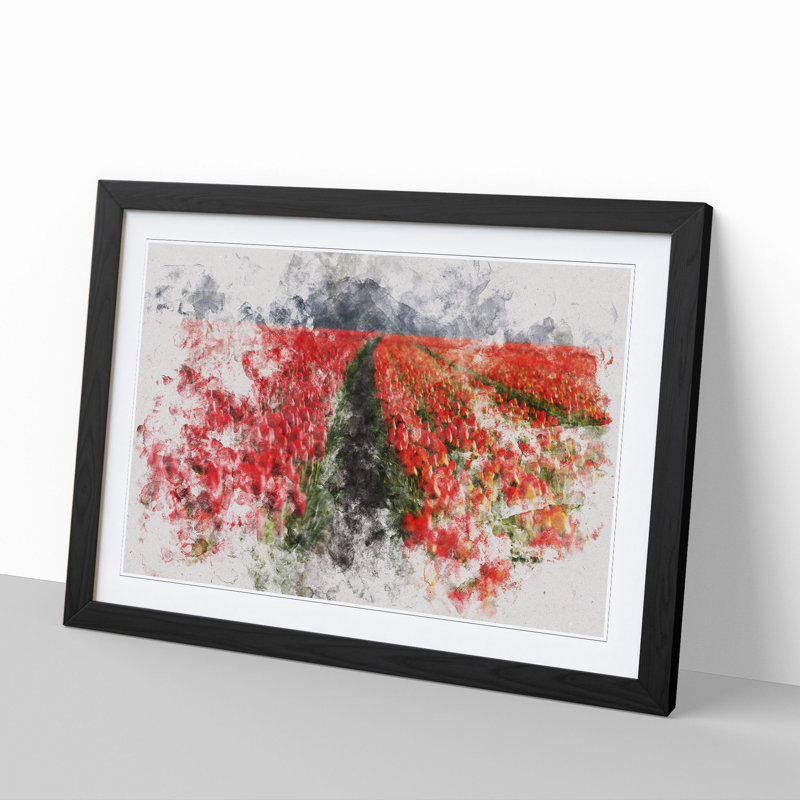 Field of Tulips - Picture Frame Painting, 65cm H x 90cm W x 2cm D, Black Framed