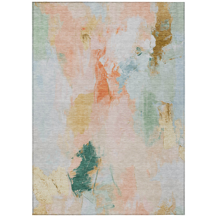 Machine Washable Indoor/Outdoor Xhevrie Peach Rug