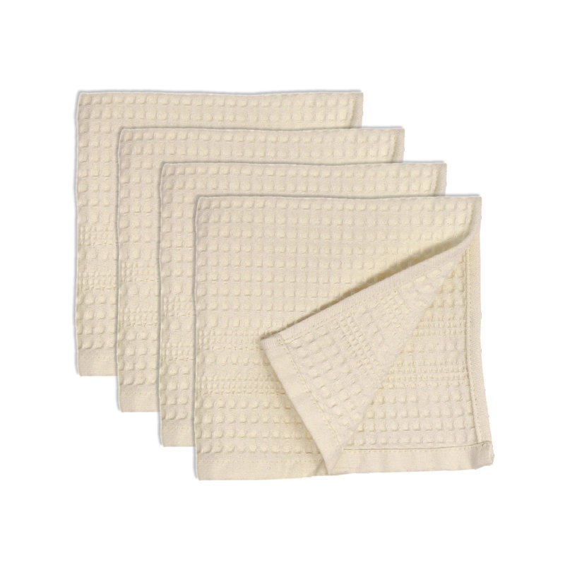 Waffle Washcloth Set of 4 – 100% Natural Cotton, Quick-Dry Exfoliating Wash Cloths, Adilyn, Cream
